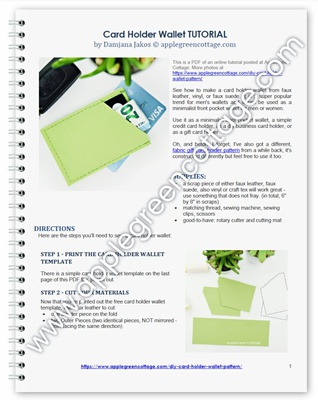 Card Holder Wallet - Printable Tutorial PDF