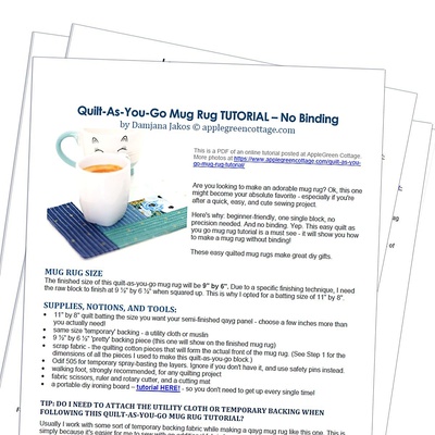 Quilt As You Go MUG RUG - Printable Tutorial PDF
