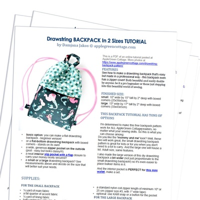 Drawstring BACKPACK - Printable Tutorial PDF