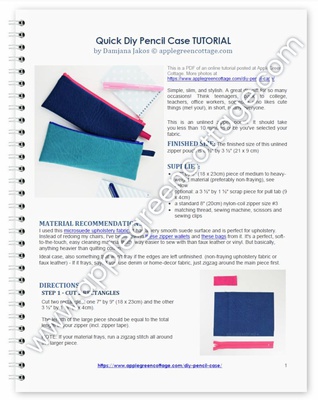 Quick Diy Pencil Case - Printable Tutorial PDF