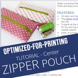 Center Zipper Pouch - Printable Tutorial PDF