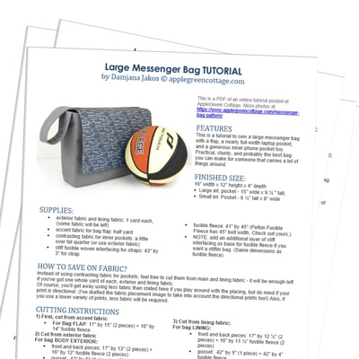 Large MESSENGER Bag - Printable Tutorial PDF