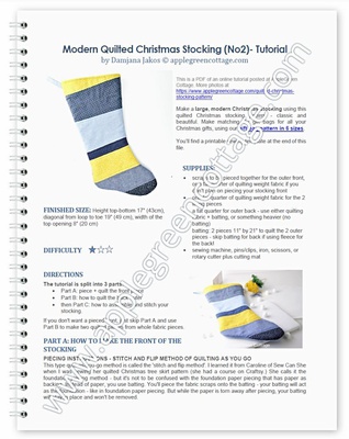 Modern Quilted Christmas Stocking No2 - Printable Tutorial PDF